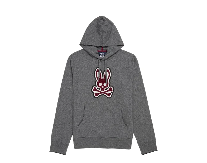 custom sweatshirts for men -Psycho Bunny Patchin Chenille Bunny Logo Grey Men's Hoodie B6H849U1FT-HST