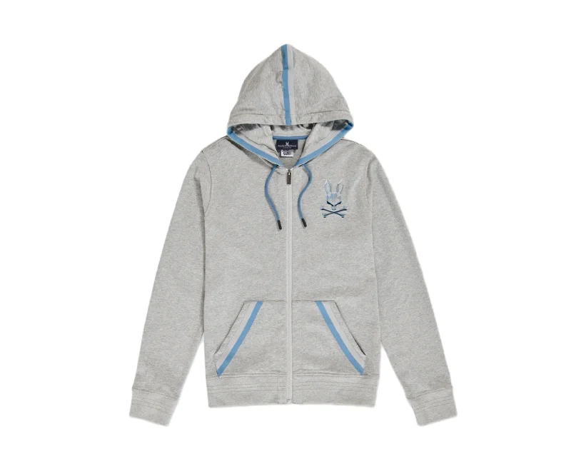 comfortable workout hoodies -Psycho Bunny Priory Zip-Up Heather Grey/Blue Men's Hoodie B6H954L1FT-HGY