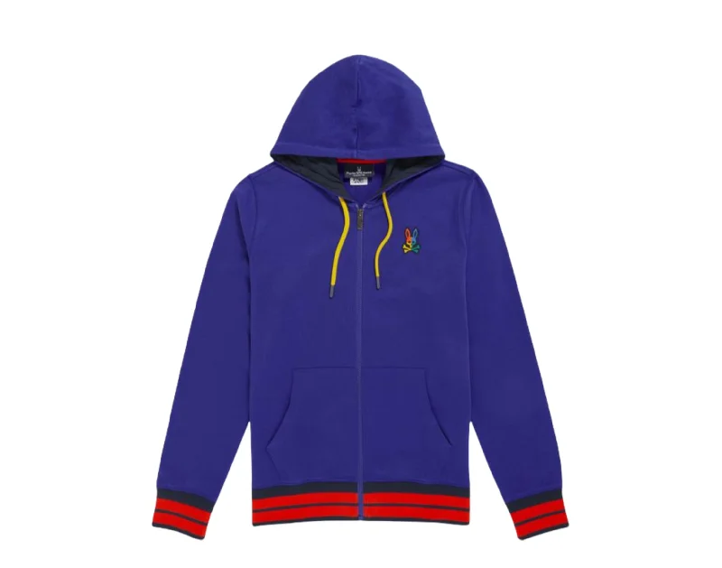 men's hoodies for winter -Psycho Bunny Warwick Color-Block Logo Bold Blue Hoodie B6H111Q1FT-BLD