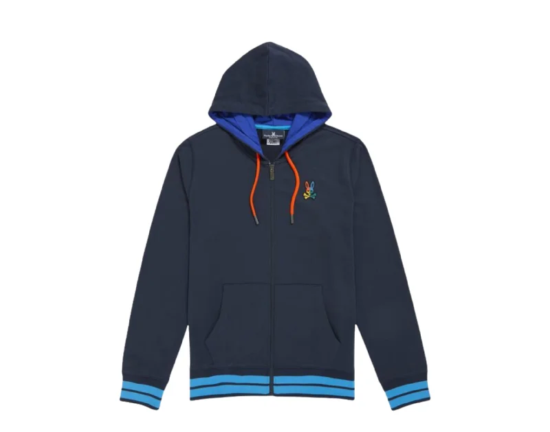 oversized hoodies for men -Psycho Bunny Warwick Color-Block Logo Navy Hoodie B6H111Q1FT-NVY