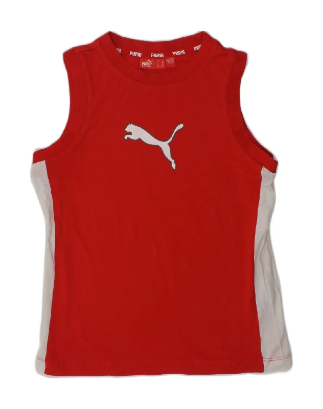 men's trendy waistcoats -PUMA Boys Graphic Vest Top 9-10 Years Red Cotton