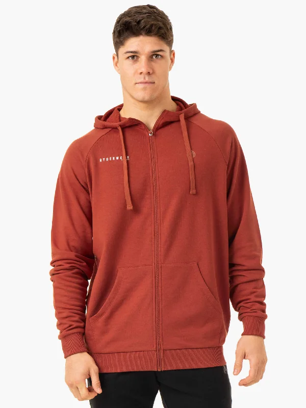 basic hoodies for men -Pursuit Zip Up Hoodie - Red Clay