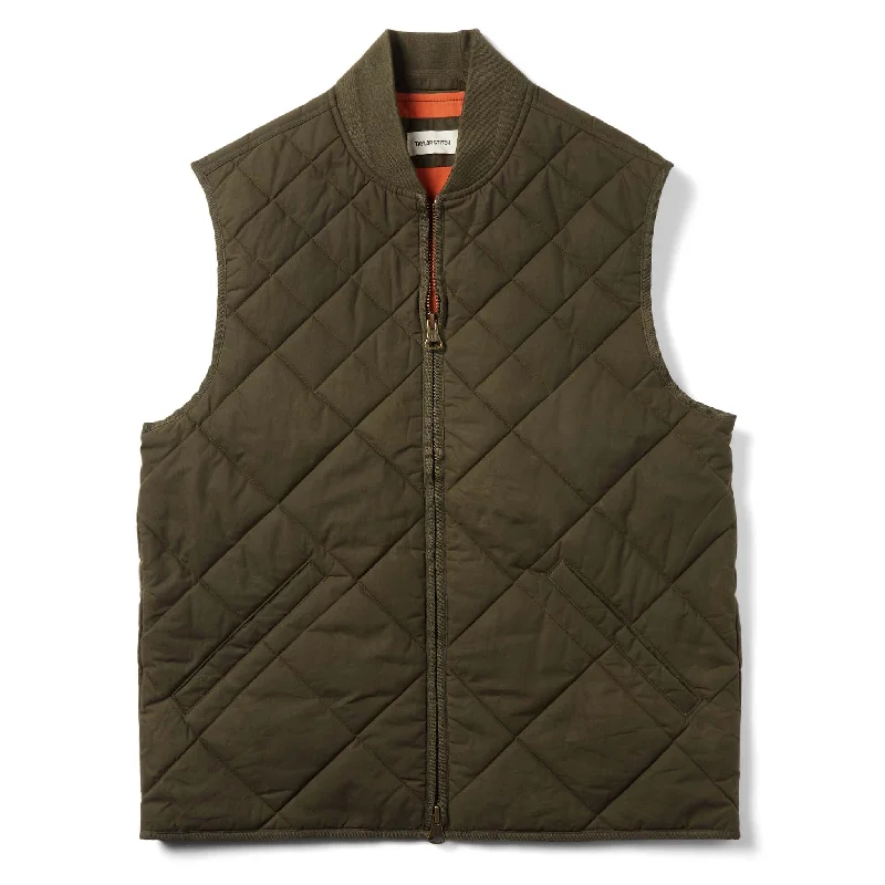 sleek vests for men -The Quilted Bomber Vest in Olive Dry Wax