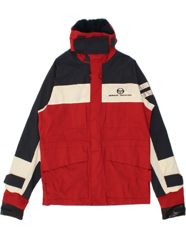 multi-pocket vests for men -SERGIO TACCHINI Mens Graphic Windbreaker Jacket UK 40 Large Red