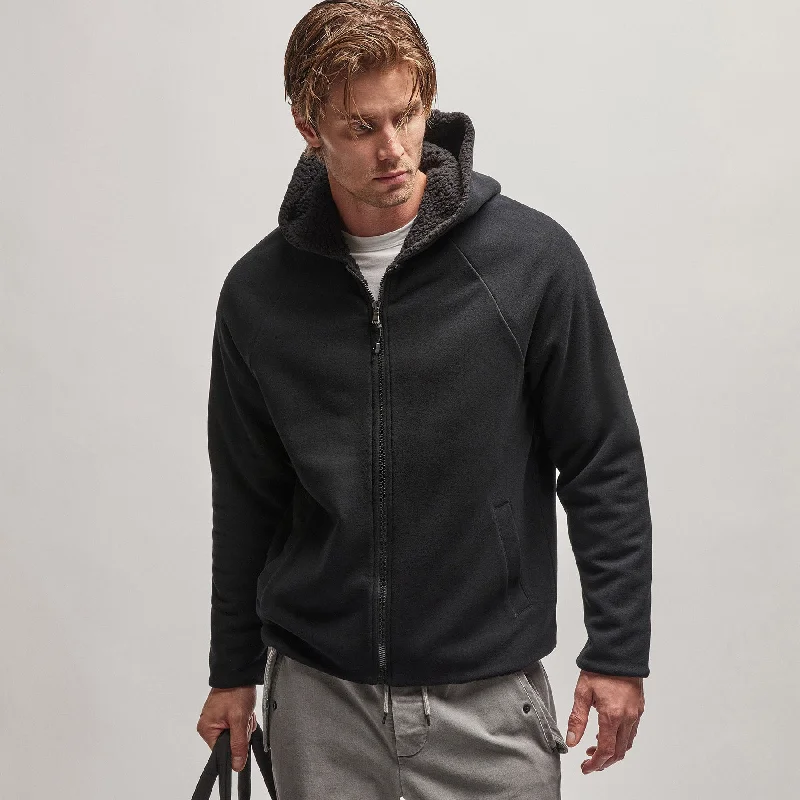 men's oversized sweatshirts -Sherpa Lined Scuba Hoodie - Black/Black