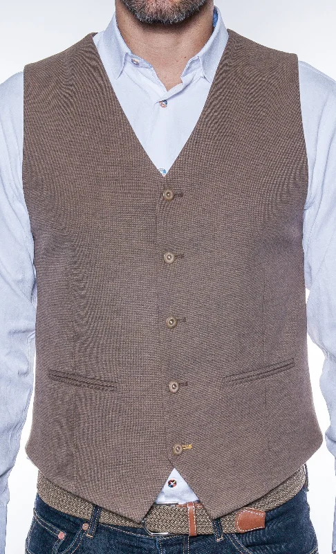 men's padded vests -Solid Beige Knit Vest