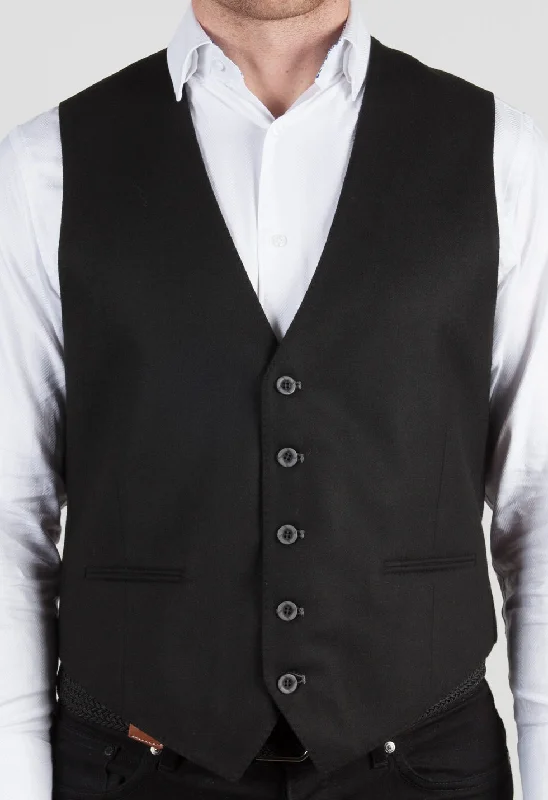 men's vest jackets -Solid Black Formal Vest, Multi Grey Patterned Back (Big & Tall)