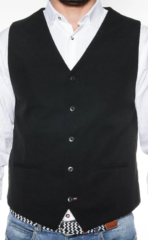 sleeveless jackets for men -Solid Black Knit Vest