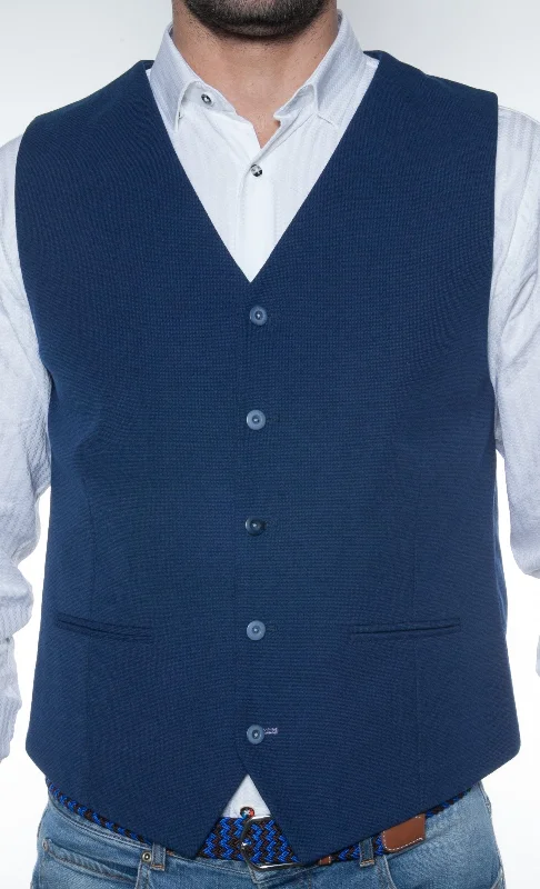 men's casual waistcoats -Solid Blue Knit Vest