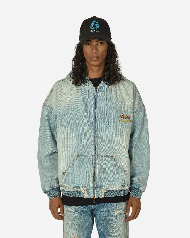 men's fleece sweatshirts -Moses Bomber Hoodie Vintage Blue