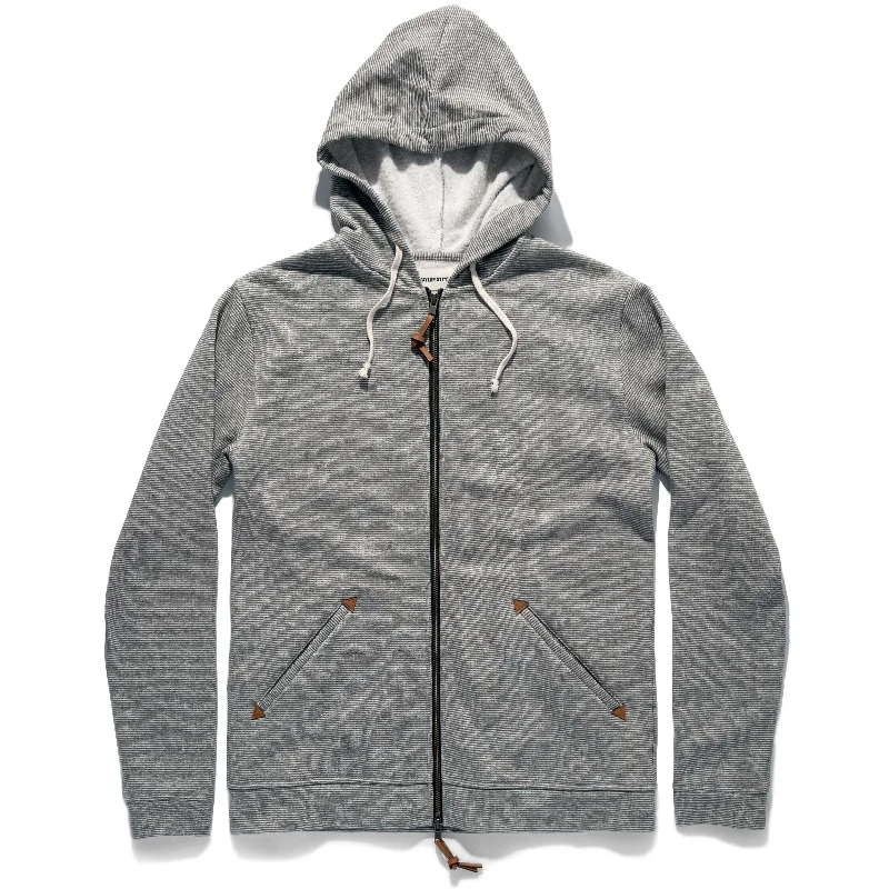 trendy pullover hoodies for men -The Après Hoodie in Olive Stripe Hemp Fleece