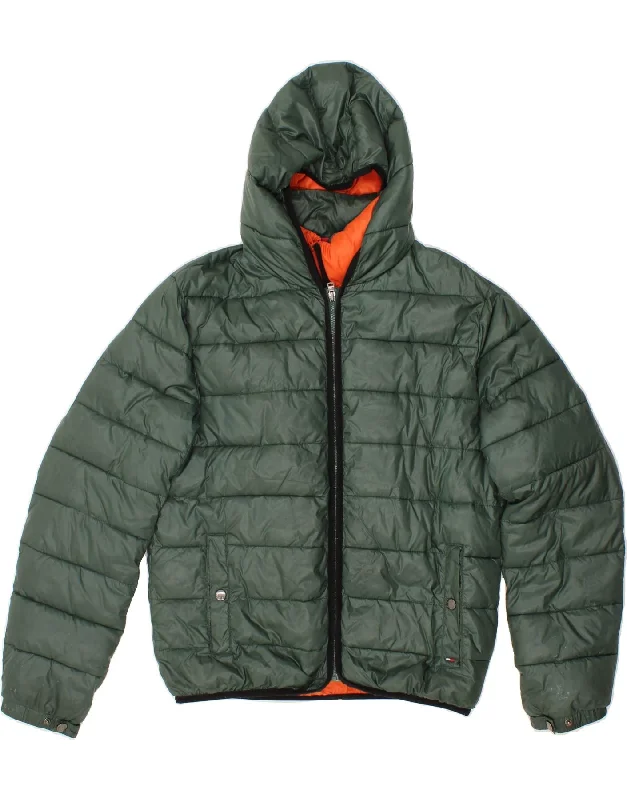 urban style vests for men -TOMMY HILFIGER Mens Hooded Padded Jacket UK 40 Large Green Nylon