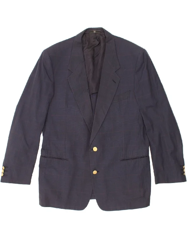 men's vest for weddings -VALENTINO Mens 2 Button Blazer Jacket IT 52 XL Navy Blue Check Cotton