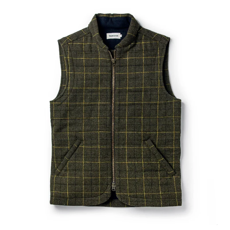 men's plaid vests -The Vertical Vest in Olive Plaid Wool