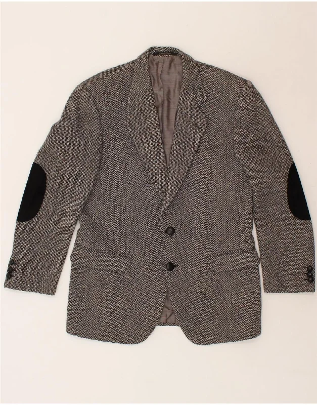 men's vests with zippers -VINTAGE Mens 2 Button Blazer Jacket UK 38 Medium Grey Herringbone