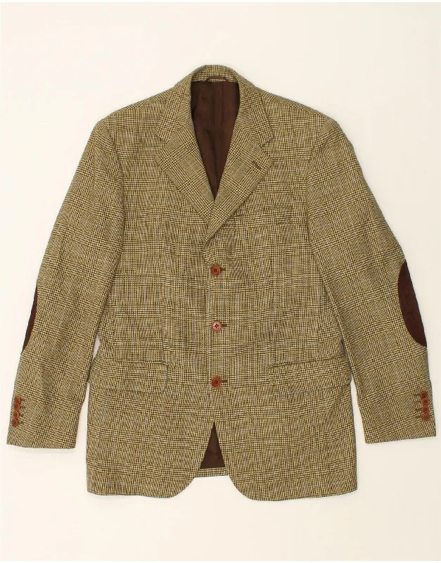 men's vest with pockets -VINTAGE Mens 3 Button Blazer Jacket IT 48 Medium Beige Check Wool