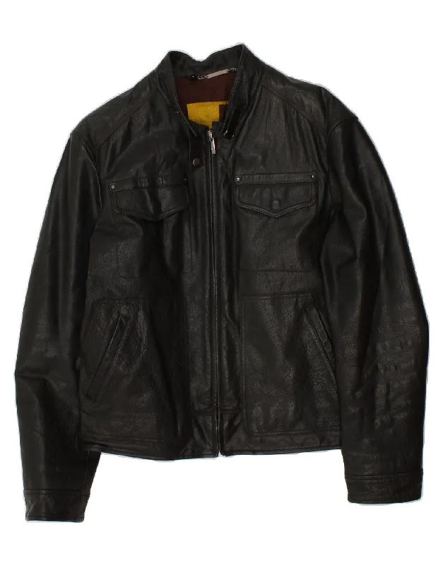 sleeveless jackets for men -VINTAGE Mens Bomber Leather Jacket IT 50 Large Black Leather