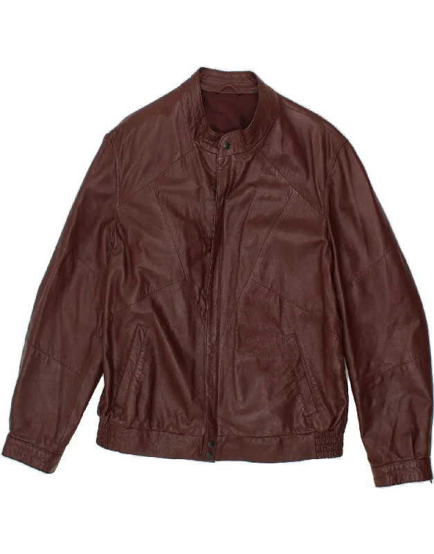 men's fashionable vests -VINTAGE Mens Leather Jacket IT 50 Large Maroon