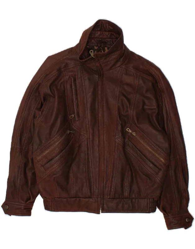 men's casual vest jackets -VINTAGE Mens Leather Jacket UK 36 Small Brown Leather