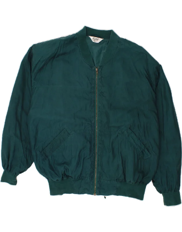 lightweight waistcoats for men -VINTAGE Mens Loose Fit Bomber Jacket UK 42 XL Green Silk