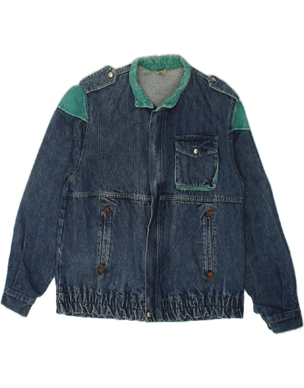 modern vests for men -VINTAGE Mens Military Denim Jacket IT 48 Medium Blue Colourblock Polyester