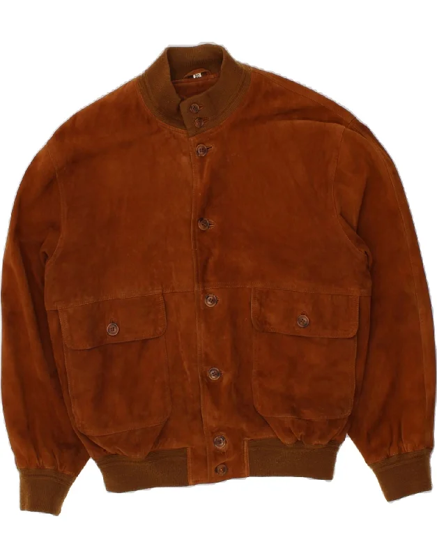 men's wool-blend vests -VINTAGE Mens Suede Bomber Jacket IT 50 Large Brown Leather