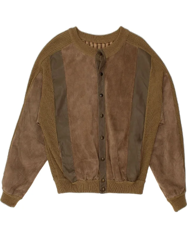 men's lightweight winter vests -VINTAGE Mens Suede Jacket UK 38  Medium Brown Colourblock Suede