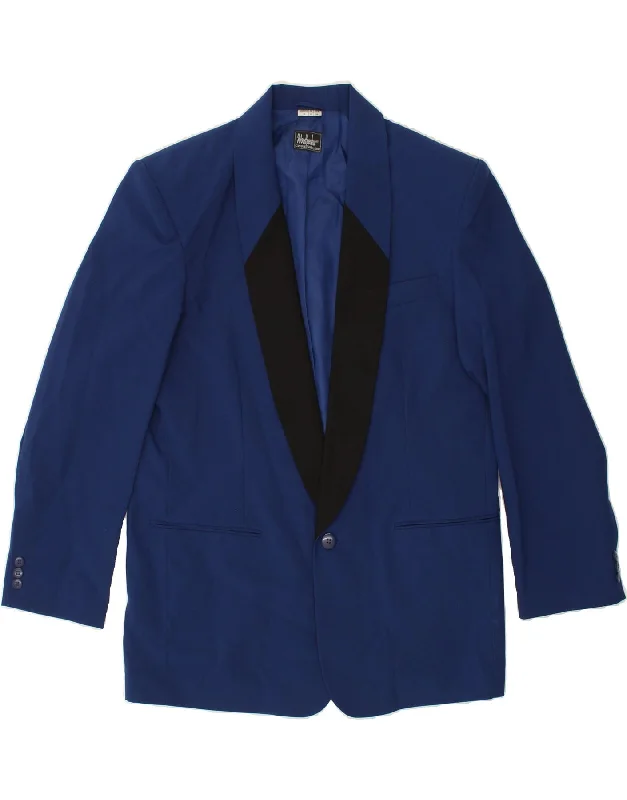 versatile vests for men -WOODPECKER Mens 1 Button Blazer Jacket UK 40 Large Blue Colourblock